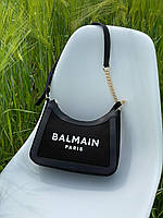 Женская черная сумка Balmain B-Army Canvas Leather Shoulder Bag, небольшая стильная сумочка для девушки