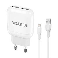 Мережевий зарядний пристрій (адаптер) 2в1 WALKER WH-33 2USB / 2.4A + Lightning white