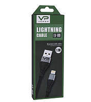 Кабель USB для зарядки телефона прочный черный 1 метр Veron LV09 Lightning 2.4A Black