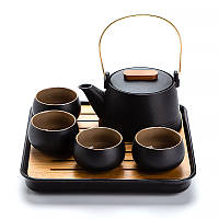 Дорожный набор для китайской чайной церемонии Lesko Black керамический из 6 предметов для пуэра 30шт