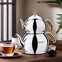 Подвійний турецький чайник з нержавіючої сталі для всіх видів плит Korkmaz Hanedan Gold А222-01