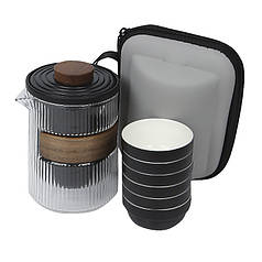 Дорожній китайський чайний набір Lesko заварник + 6 піал Black з чохлом 350 ml скляний для пуеру