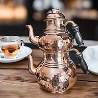 Чайник медный двойной Ymn Bakırcılık Çaydanlık для заваривания турецкого чая для все видов плит