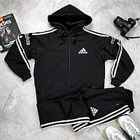 Спортивный костюм Adidas зимний на флисе батал кофта штаны Адидас большого размера с начесом черный