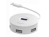 USB HUB Baseus Airjoy Round Box Type-c to 1USB3.0 + 2USB 2.0 10cm White Cahub-G02