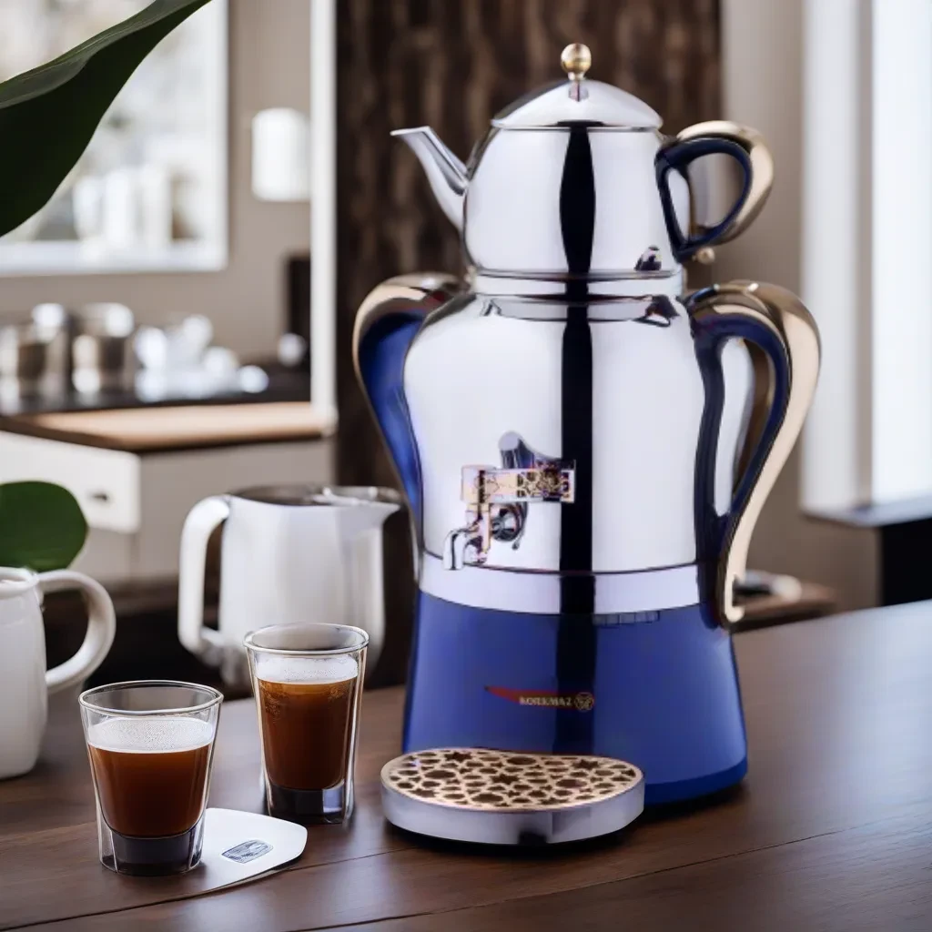 Електросамовар турецький Korkmaz Hanedan Azura Inox/Rosegold (A843-01) 2000 Вт подвійний, фото 1