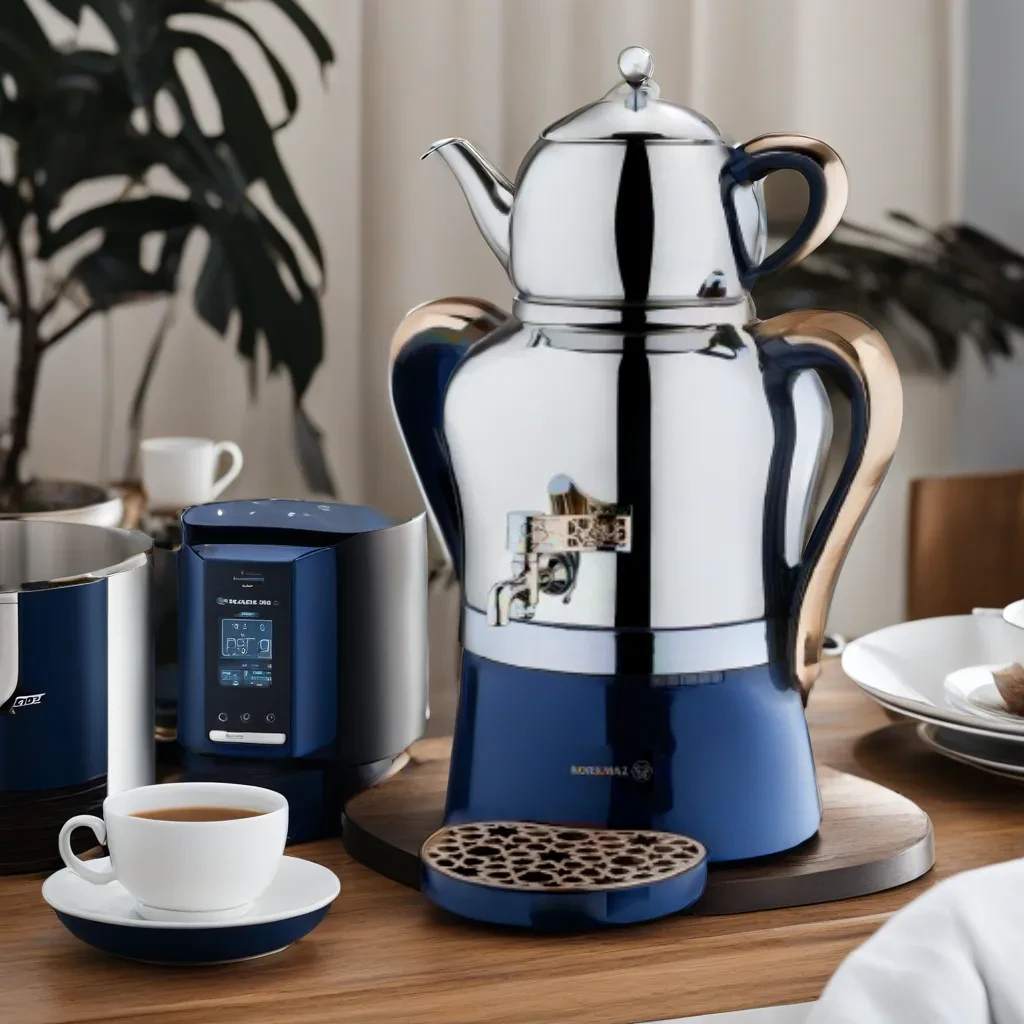 Електро Самовар Korkmaz Hanedan Azura Inox/Rosegold (A843-01) 2000 Вт подвійний для турецького чаю, фото 1