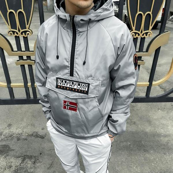 Чоловіча куртка демісезонна Napapijri сіра чоловічий анорак вітровка сірий, фото 1