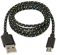 Кабель USB AM-micro BM, 1.0 м, чорний, USB08-03T обплетення Defender