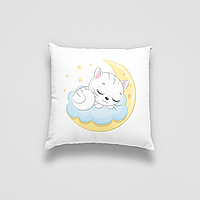 Подушка декоративная с детским оригинальным принтом "Спящий белый котенок на луне. Sleeping cat" Push IT