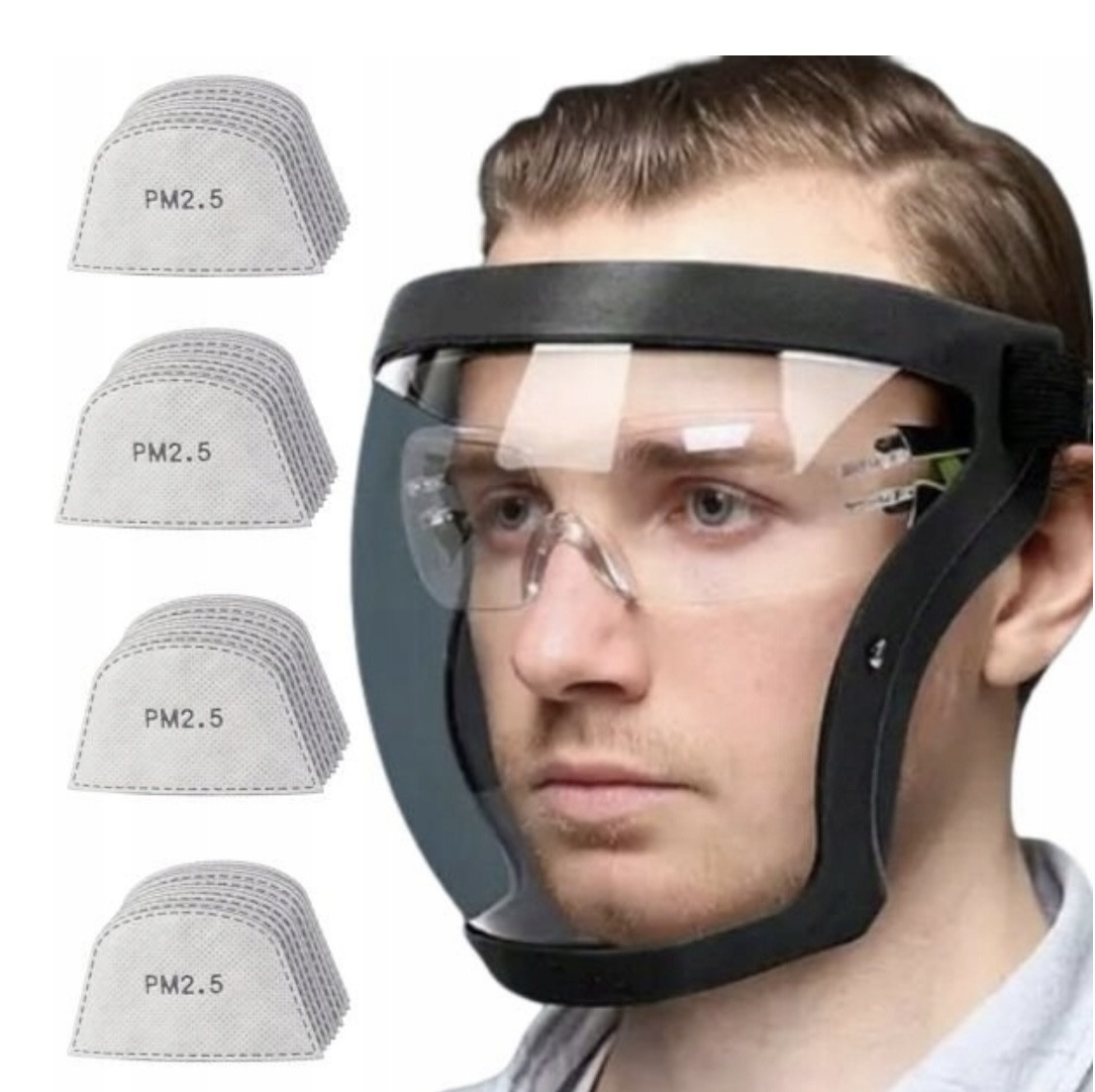 Маска щиток пилозахисний для обличчя Face Shield + фільтри 2 шт. - фото 1 - id-p2746775870