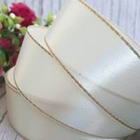 Стрічка атласна 2.5 см Біла з люрексом (за 1 метр)