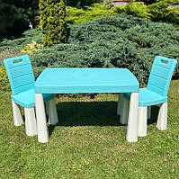 Набір Doloni стіл і 2 стільці з пластику для дітей Дитячий столик і стільчик для занять та ігор бірюзового кольору