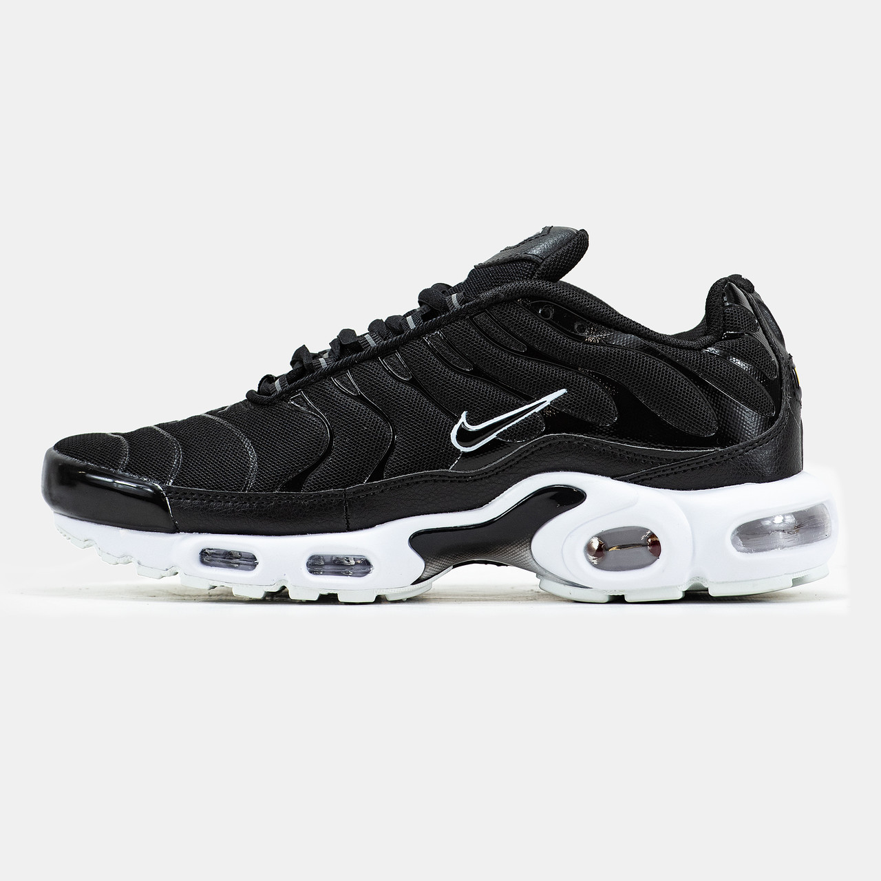 Чоловічі кросівки Nike Air Max TN Plus Black White, чорно-білі шкіряні кросівки найк аір макс тн плюс аїр чорні, фото 1
