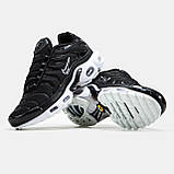 Чоловічі кросівки Nike Air Max TN Plus Black White, чорно-білі шкіряні кросівки найк аір макс тн плюс аїр чорні, фото 5