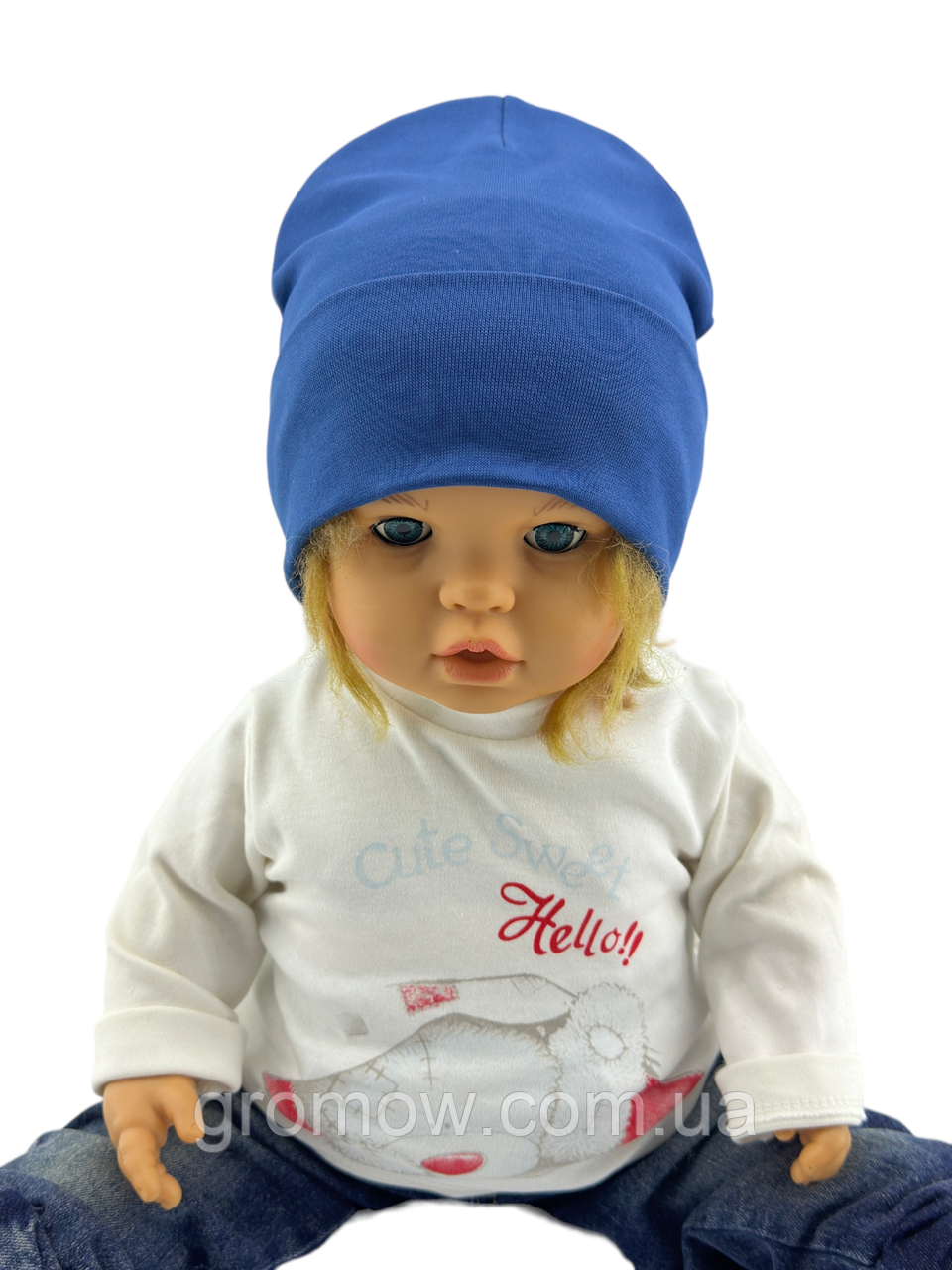 Шапка дитяча трикотажна подвійна демісезонна дитячі головні убори синій (ШД536), фото 1