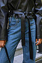 Молодіжна коротка чорна куртка косуха з екошкіри з відкладним коміром 42 44 46 48 розміри, фото 4