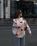 Стильный вязаный свитер оверсайз с сердечками. Турецкое качество