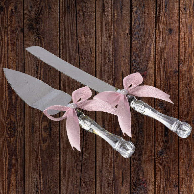 Набір ніж і лопатка для весільного торта (світло-рожевий колір) Код/Артикул 84 DC-0168-14