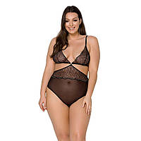 Боді Passion AMBERLY BODY 4XL/5XL black, асиметричний крій, мереживний ліф, золота нитка - SO7049