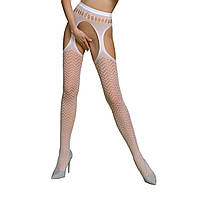 Еротичні колготки-бодістокінг Passion ECO S002 white, з доступом, геометричне плетіння - SO7089