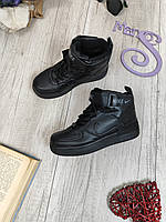 Зимние кожаные кроссовки для мальчика Nike на меху черные Размер 36
