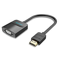 Адаптер кабель для видео Vention HDMI - VGA Converter with "мама" Micro USB and Audio Port 0.15M, цвет черный