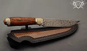 Нож ручной работы "Глаз тигра" 160х33х5.5мм из дамасской стали и рукоятью из айронвуда