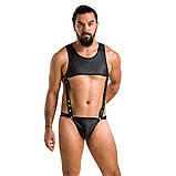 Чоловіче шкіряне боді Passion 056 ADAM S/M Black, заклепки - SO7631, фото 3