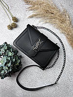Жіноча шкіряна сумка Yves Saint Laurent чорна сумочка на ланцюжку YSL сен лоран у подарунковому пакованні