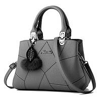 Женская сумка с брелоком шариком, сумка на плечо с меховой подвеской Серый Seli Жіноча сумка з брелоком