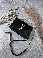 Женская кожаная сумка Yves Saint Laurent черная замшевая сумочка на цепочке сен лоран в подарочной упаковке