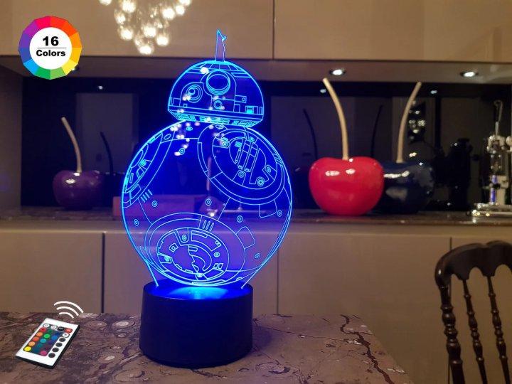 3D ночник "BB 8" (УВЕЛИЧЕННОЕ ИЗОБРАЖЕНИЕ) + пульт ДУ + сетевой адаптер + батарейки (3ААА) 3DTOYSLAMP - фото 1 - id-p2084799174