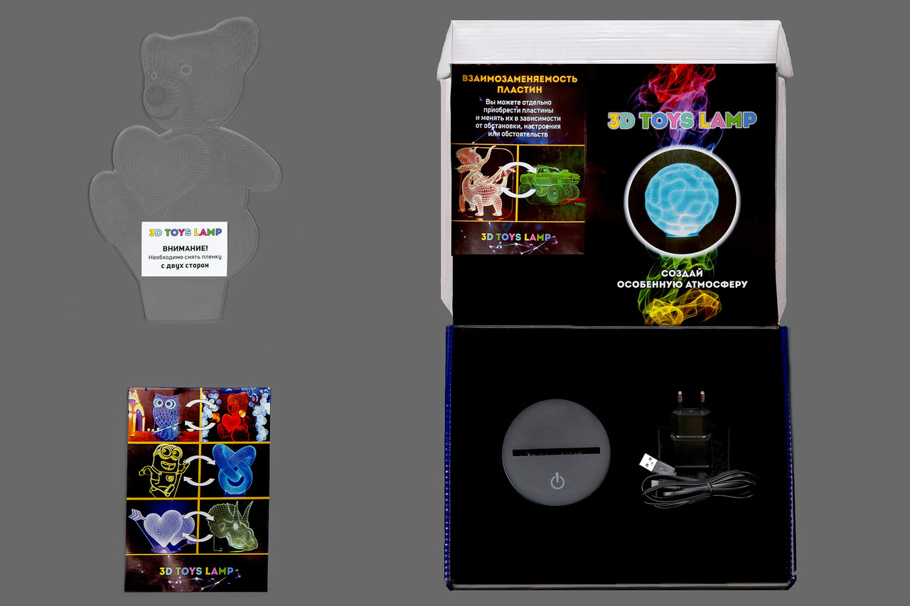 3D ночник "Бегемот" (УВЕЛИЧЕННОЕ ИЗОБРАЖЕНИЕ) + пульт ДУ + сетевой адаптер + батарейки (3ААА) 3DTOYSLAMP - фото 3 - id-p2084799180