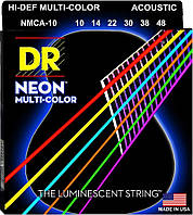 Струны для акустической гитары DR NMCA-10 Hi-Def Neon Multi-Color K3 Coated Extra Light Acous FG, код: 7416996