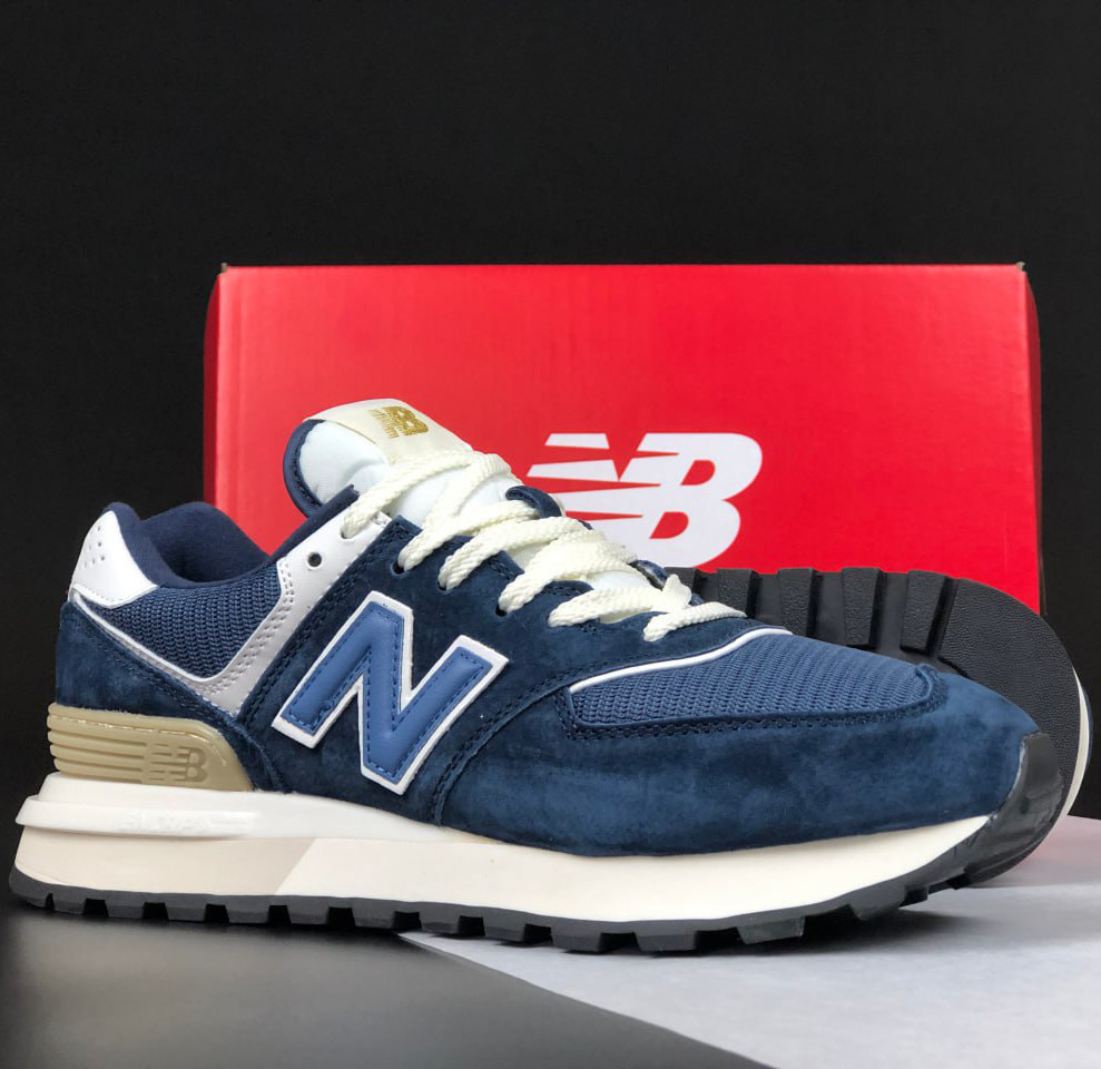 Чоловічі кросівки New Balance 574 Classic замшеві повсякденні для бігу темно-сині бежеві