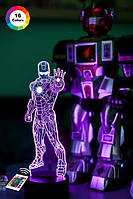 3D ночник "Железный человек 1" (УВЕЛИЧЕННОЕ ИЗОБРАЖЕНИЕ)+пульт ДУ+сетевой адаптер+батарейки (3ААА) 3DTOYSLAMP
