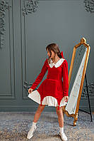 Платье детское подростковое, бархатное, нарядное, Красное с белым, 110-164
