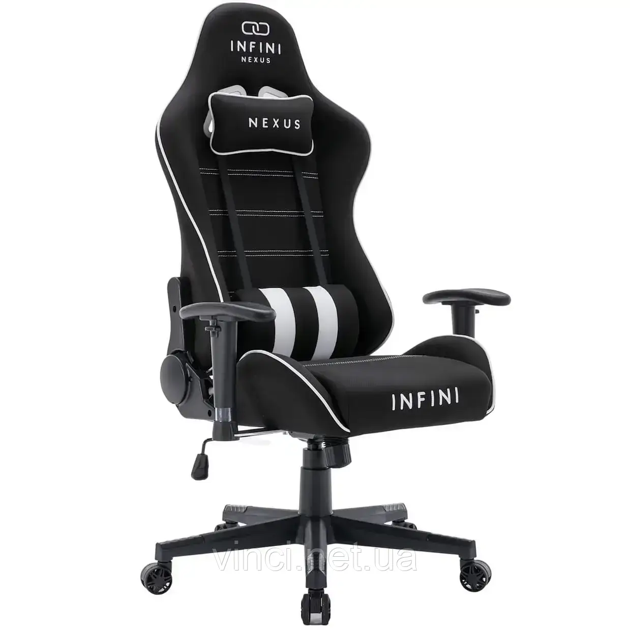 Комп'ютерне крісло геймерське з тканини ЧОРНО-БІЛЕ Infini NEXUS + ЛЕЖАЧЕ ПОЛОЖЕННЯ, фото 1