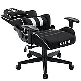 Комп'ютерне крісло геймерське з тканини ЧОРНО-БІЛЕ Infini NEXUS + ЛЕЖАЧЕ ПОЛОЖЕННЯ, фото 2