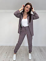 Женский вельветовый брючный костюм весенний на весну лето прогулочный с рубашкой графит беж 42-44 46-48 50-52