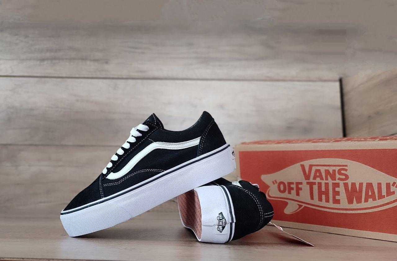 40 р Кеды черно белые Vans Old Skool Platform на высокой подошве оригинал женские мужские унисекс замша текстиль