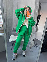 Женский прогулочный спортивный костюм оверсайз (худи на молнии и штаны) на флисе в расцветках