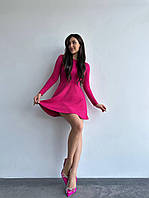 Женское стильное элегантное трендовое короткое платье колокольчик мустанг рубчик 42-46 размер Малиновый