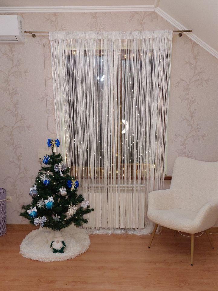 Штори нитки кісея без люрексу однотонні № 1 білий 3 м на 2.8 м, фото 1