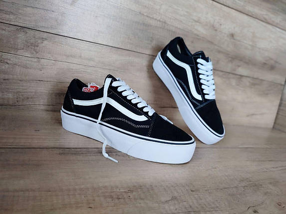 Кеди кросівки ЧОРНІ з білою смугою й на білій підошві ВАНС VANS текстиль/замша унісекс, фото 1