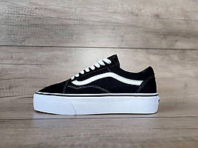 Кеди кросівки ЧОРНІ з білою смугою й на білій підошві ВАНС VANS текстиль/замша унісекс, фото 3