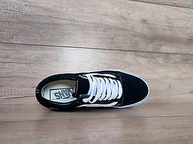 Кеди кросівки ЧОРНІ з білою смугою й на білій підошві ВАНС VANS текстиль/замша унісекс, фото 4