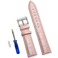 Ремешок кожаный для часов 22 мм рожевий, пряжка - серебристая