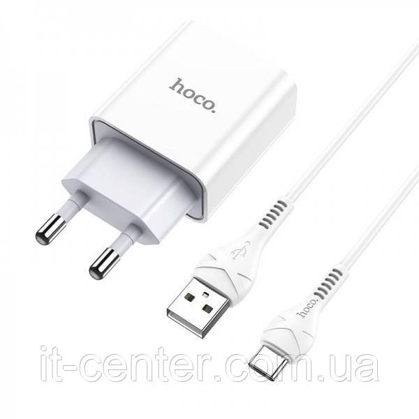 СЗУ блок Hoco C81A (1USB/ 2.1A) + кабель Type-C білий